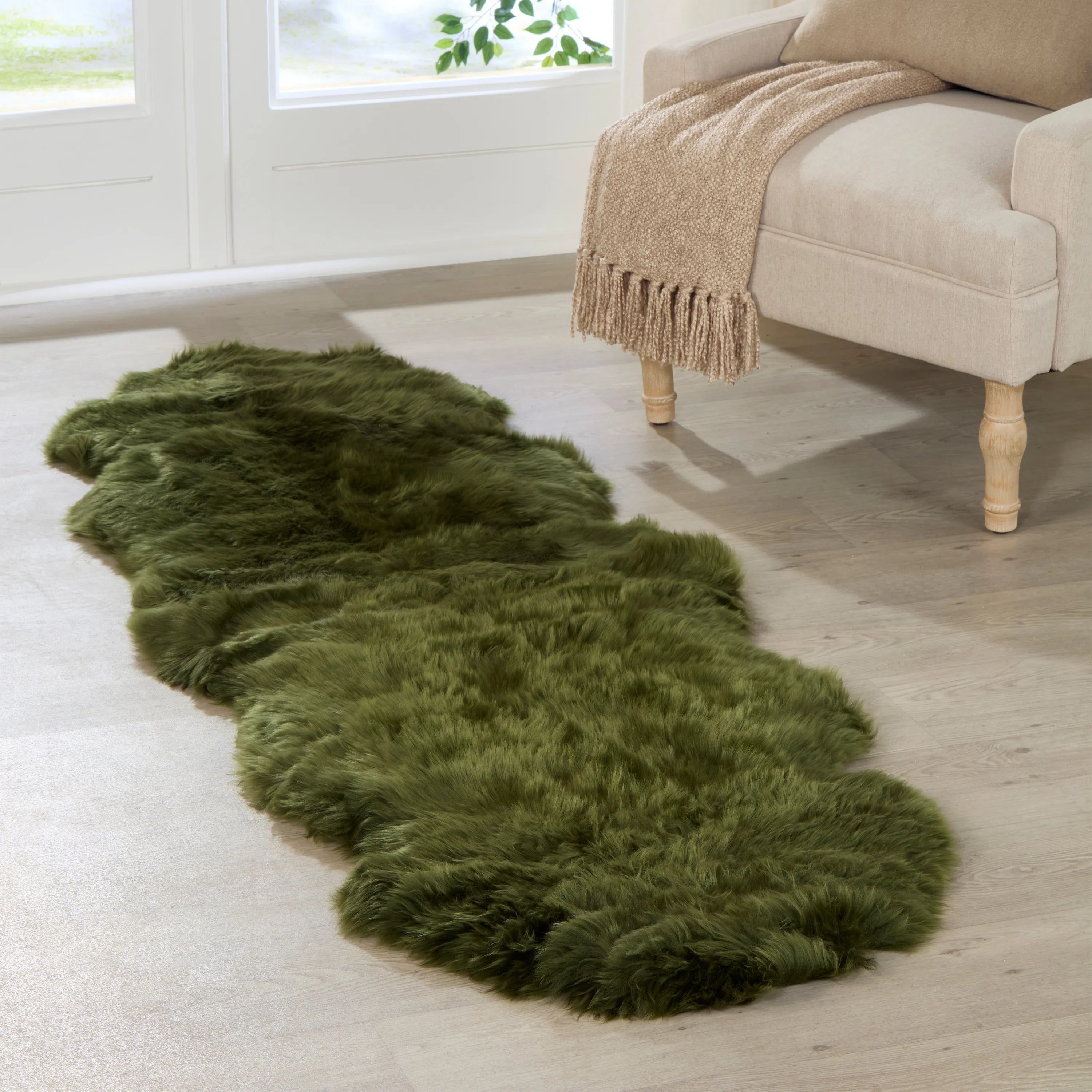 Double Olive Green Sheepskin Rug